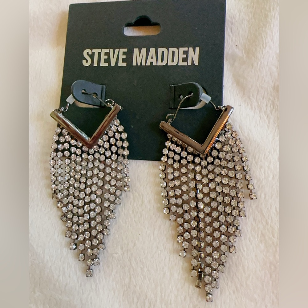 Steve Madden silver diamonds paved tassels